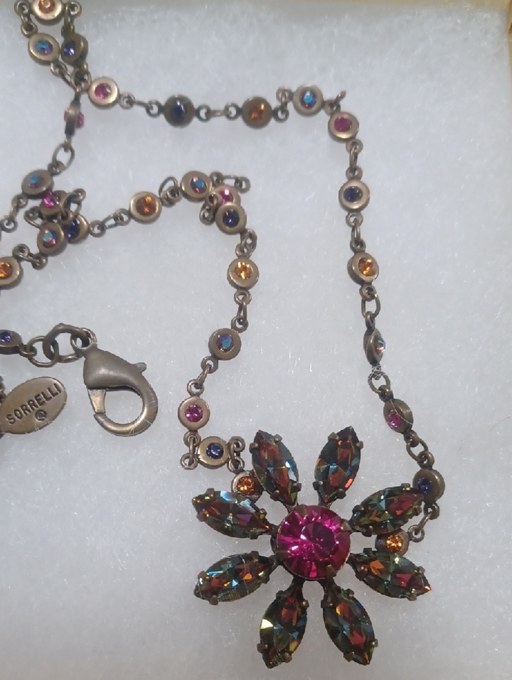 Sorrelli Pink Center Multicolor Crystal Flower Necklace